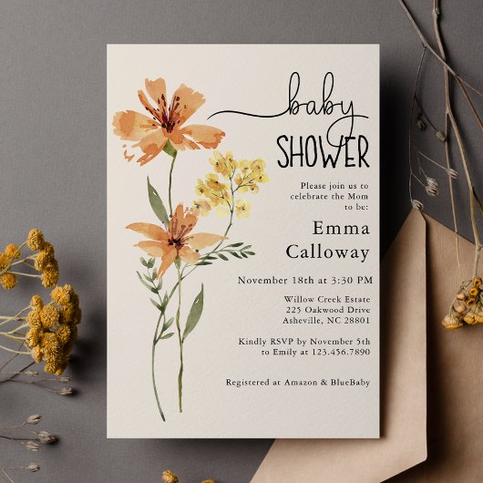 Invitation Baby shower Fleur sauvage