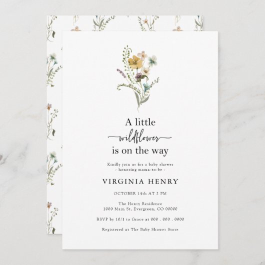 Invitation Baby shower fleur sauvage (Devant / Derrière)