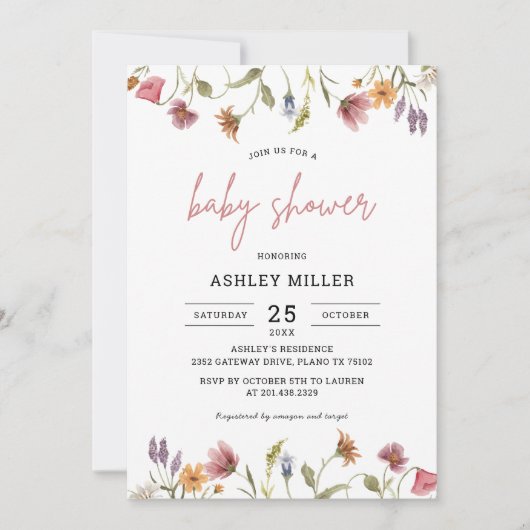 Invitation Baby shower Fleur sauvage (Devant)