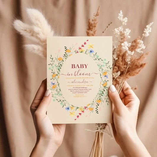 Invitation Baby shower fleur sauvage à charpente