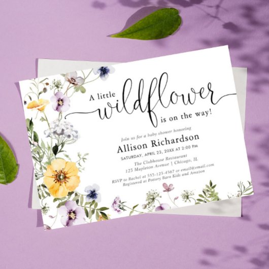 Invitation baby shower fleur sauvage à ressort fleuri délicat