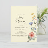 Invitation Baby shower Fleur sauvage aquarelle (Debout devant)