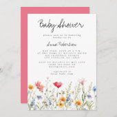 Invitation Baby shower Fleur sauvage aquarelle (Devant / Derrière)