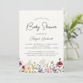 Invitation Baby shower Fleur sauvage aquarelle (Debout devant)