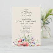 Invitation Baby shower Fleur sauvage aquarelle (Debout devant)