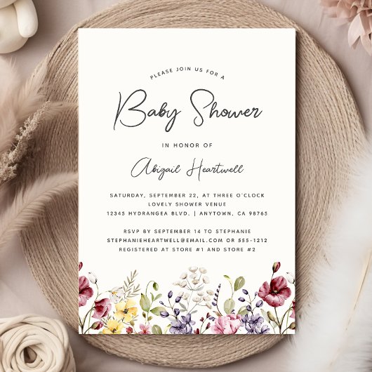 Invitation Baby shower Fleur sauvage aquarelle