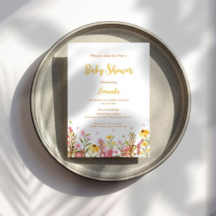 Invitation Baby shower Fleur sauvage aquarelle