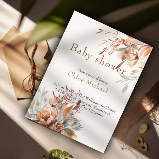 Invitation Baby shower fleur sauvage aquarelle