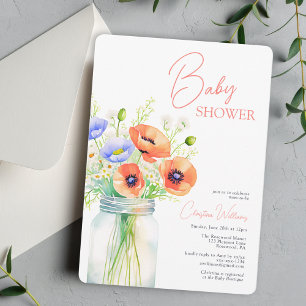 Invitation Baby shower Fleur sauvage aquarelle