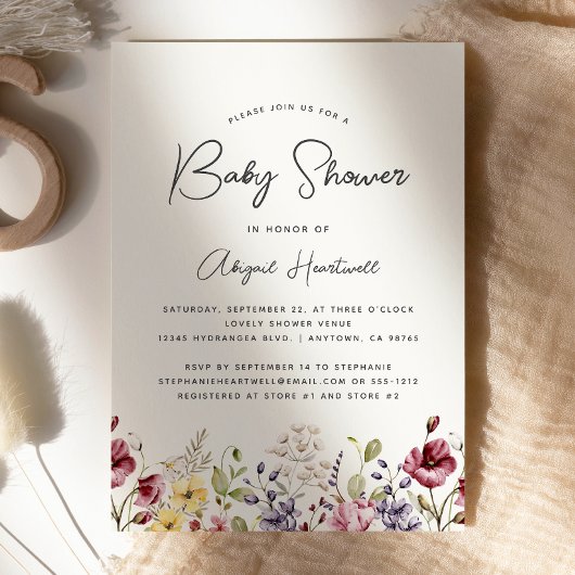 Invitation Baby shower Fleur sauvage aquarelle