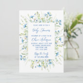 Invitation Baby Shower Fleur Sauvage Aquarelle Bleu Bohème Ga (Debout devant)
