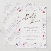 Invitation Baby shower Fleur sauvage aquarellisé (Devant / Derrière)