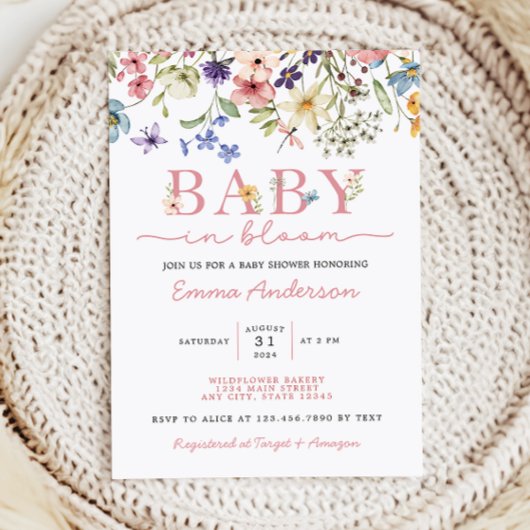 Invitation Baby shower Fleur sauvage Baby In Bloom Boho