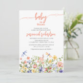 Invitation Baby shower Fleur sauvage Baby in Bloom Peach (Debout devant)