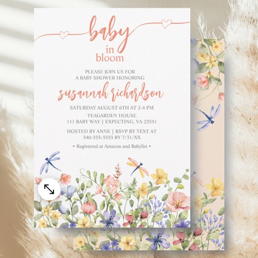 Invitation Baby shower Fleur sauvage Baby in Bloom Peach