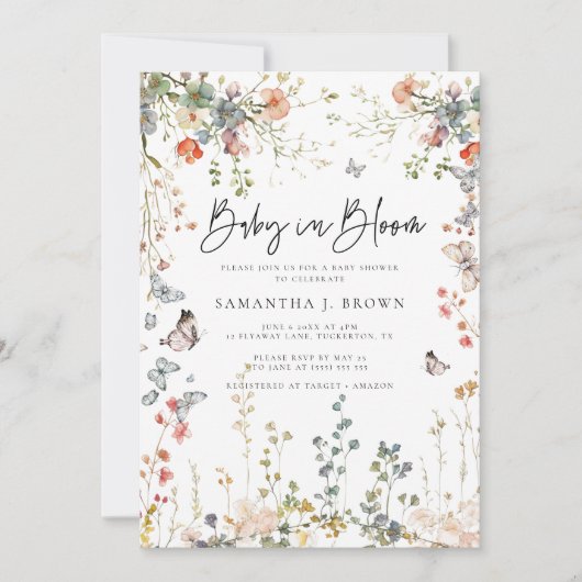 Invitation Baby shower Fleur sauvage bébé en fleurs (Devant)