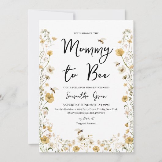 Invitation Baby shower fleur sauvage Bee (Devant)