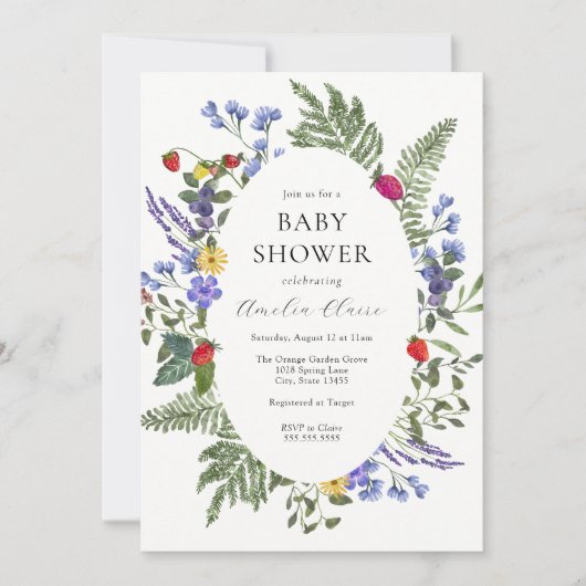 Invitation Baby shower Fleur sauvage Berry Boho (Devant)