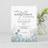 Invitation Baby shower Fleur sauvage bleu (Debout devant)