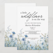 Invitation Baby shower Fleur sauvage bleu (Devant / Derrière)