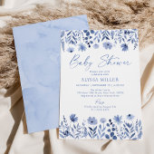 Invitation Baby shower Fleur sauvage bleu Dusty