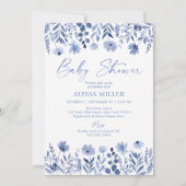 Invitation Baby shower Fleur sauvage bleu Dusty (Devant)