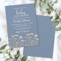 Baby Shower Fleur Sauvage Bleu Poussiéreux