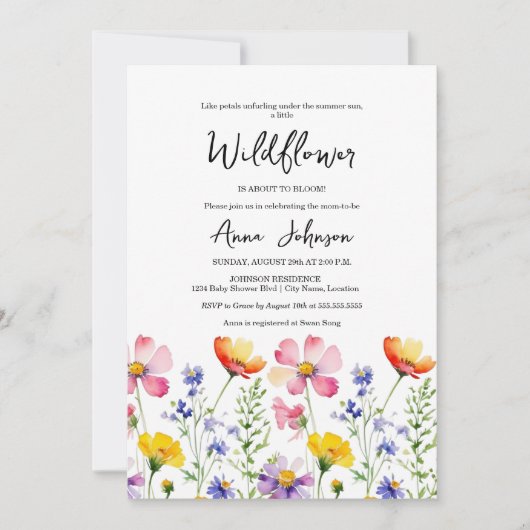 Invitation Baby shower fleur sauvage Bloom (Devant)