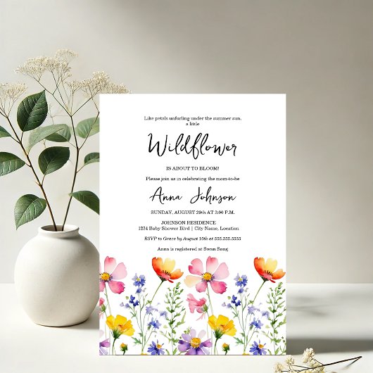 Invitation Baby shower fleur sauvage Bloom