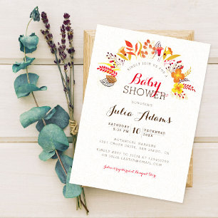 Invitation Baby Shower Fleur Sauvage Bohème Orange Violet