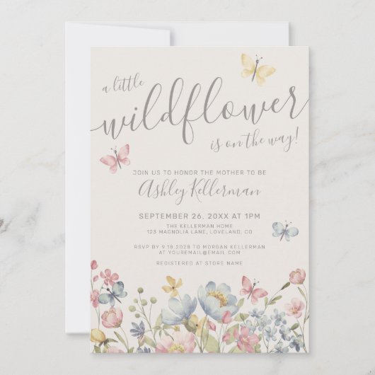 Invitation Baby shower fleur sauvage Boho (Devant)