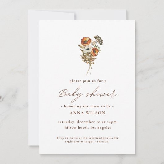 Invitation Baby shower fleur sauvage Boho (Devant)