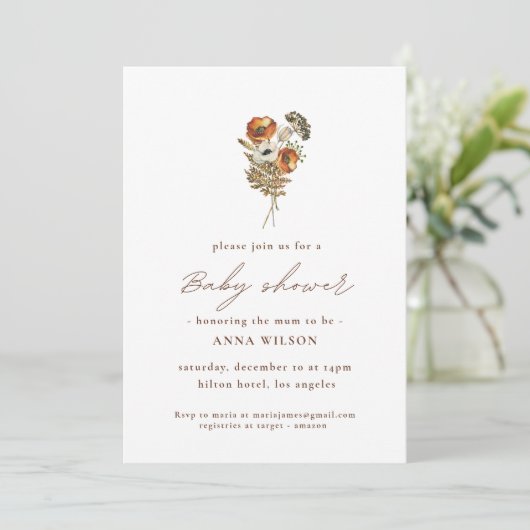 Invitation Baby shower fleur sauvage Boho (Debout devant)