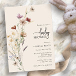 Invitation Baby shower fleur sauvage Boho<br><div class="desc">Cette invitation élégante et élégante au baby shower présente de magnifiques fleurs sauvages d'aquarelle peints à la main, disposés comme un joli bouquet et un élégant script de calligraphie, parfait pour les baby showers du printemps, de l'été ou de l'automne. Recherchez les éléments correspondants dans la collection de Baby showers...</div>