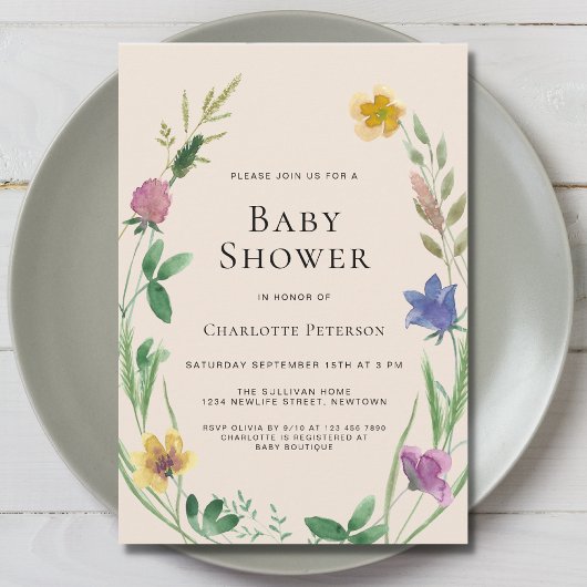 Invitation Baby shower Fleur sauvage Boho