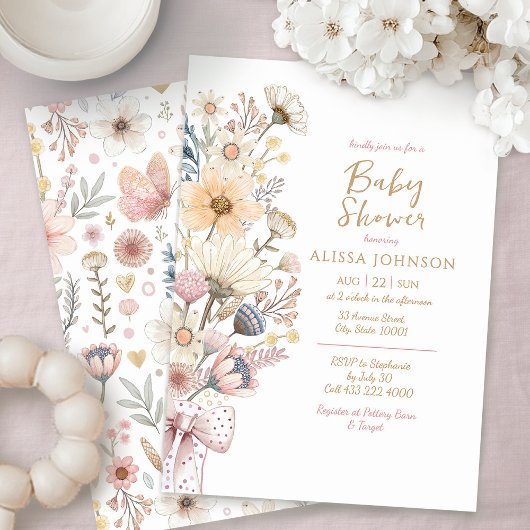 Invitation Baby shower fleur sauvage Boho