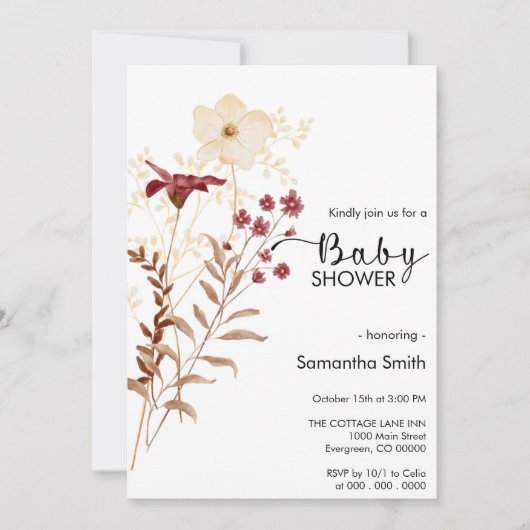 Invitation baby shower fleur sauvage Boho (Devant)