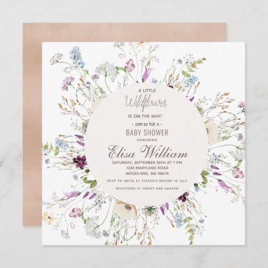 Invitation Baby shower Fleur sauvage Boho Aquarelle Invitatio (Devant / Derrière)