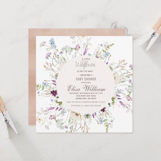 Invitation Baby shower Fleur sauvage Boho Aquarelle Invitatio (Devant/Arrière en situation)