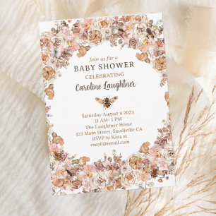 Invitation Baby shower Fleur sauvage Boho Bee