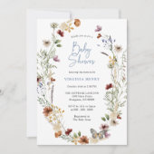 Invitation Baby shower Fleur sauvage Boho bleu (Devant)