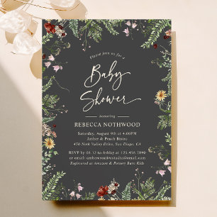 Invitation Baby shower Fleur sauvage Boho Charcoal Grey