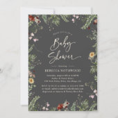 Invitation Baby shower Fleur sauvage Boho Charcoal Grey (Devant)