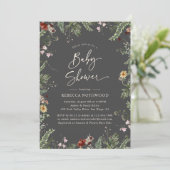 Invitation Baby shower Fleur sauvage Boho Charcoal Grey (Debout devant)