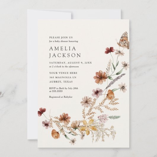 Invitation Baby shower Fleur sauvage Boho Fall (Devant)