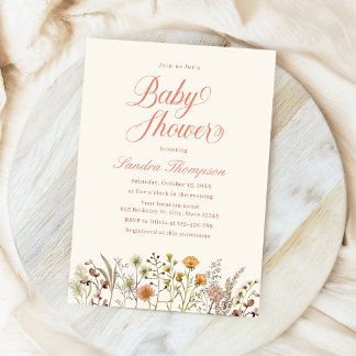 Invitation Baby shower Fleur sauvage Boho Floral Aquarelle