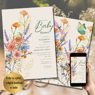 Invitation Baby shower fleur sauvage BOHO imprimé ou numériqu
