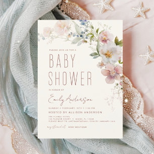 Invitation Baby shower Fleur sauvage Boho moderne élégant