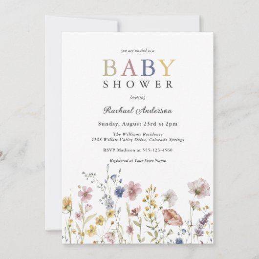 Invitation Baby shower Fleur sauvage Boho Soft (Devant)