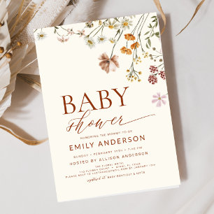 Invitation Baby shower Fleur sauvage Boho Terracotta